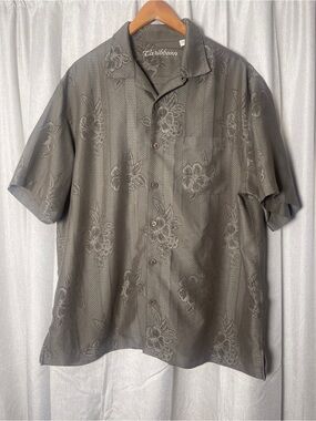 Caribbean Men's Short-Sleeve Floral Camp Shirt - Sage Green